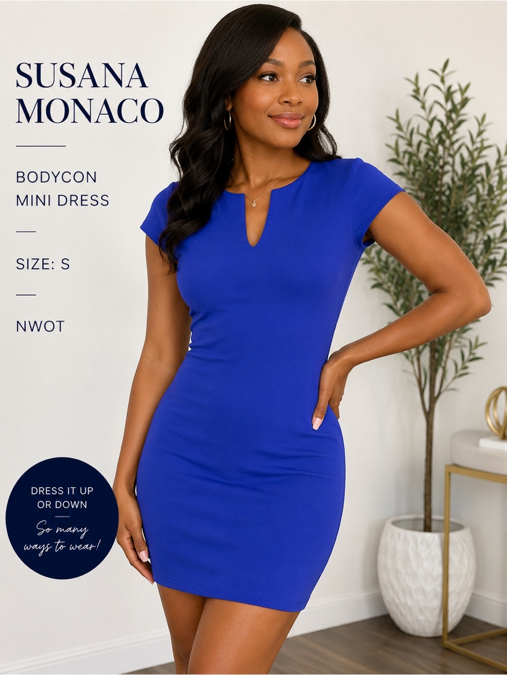 Susana‎ Monaco Cobalt Blue Bodycon Mini Dress | Size Small | NWOT
